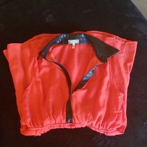 Sheer red dress with vegan leather collar